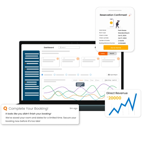 A laptop showcasing data trends with a multi-property hotel solution for smooth operations.